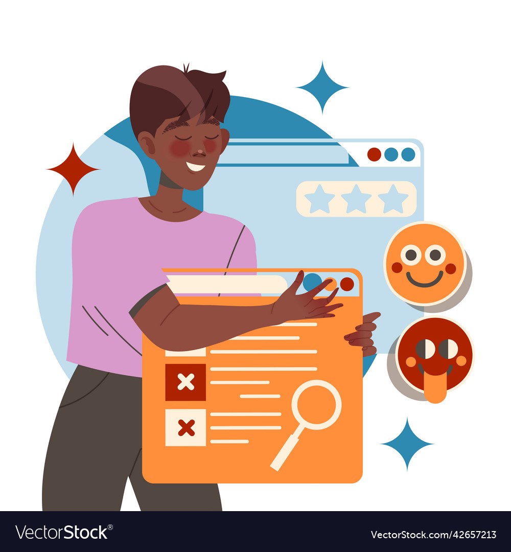 Man character with search box working Vector Image Man character with search box working