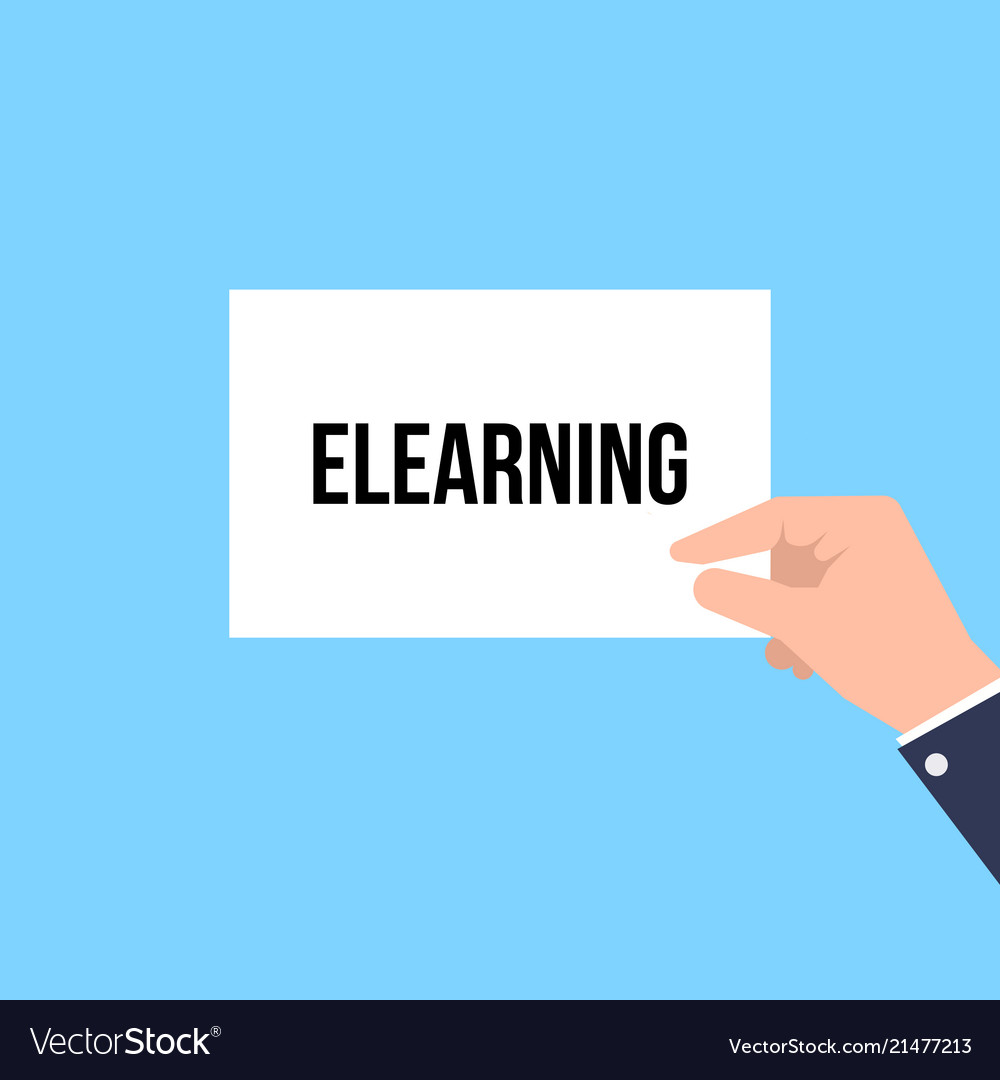 Man showing paper elearning text vector image Man showing paper elearning text
