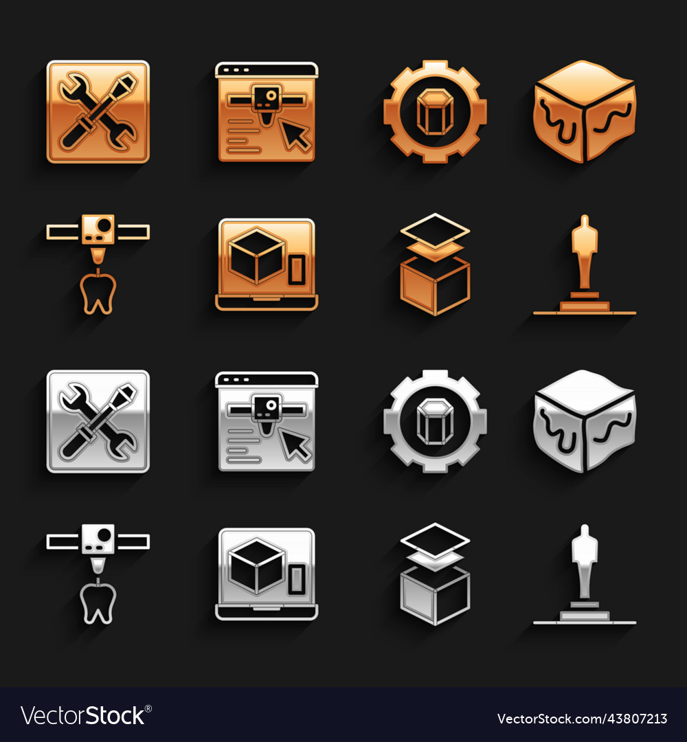 Set 3d printer isometric cube model layers vector image Set 3d printer isometric cube model layers