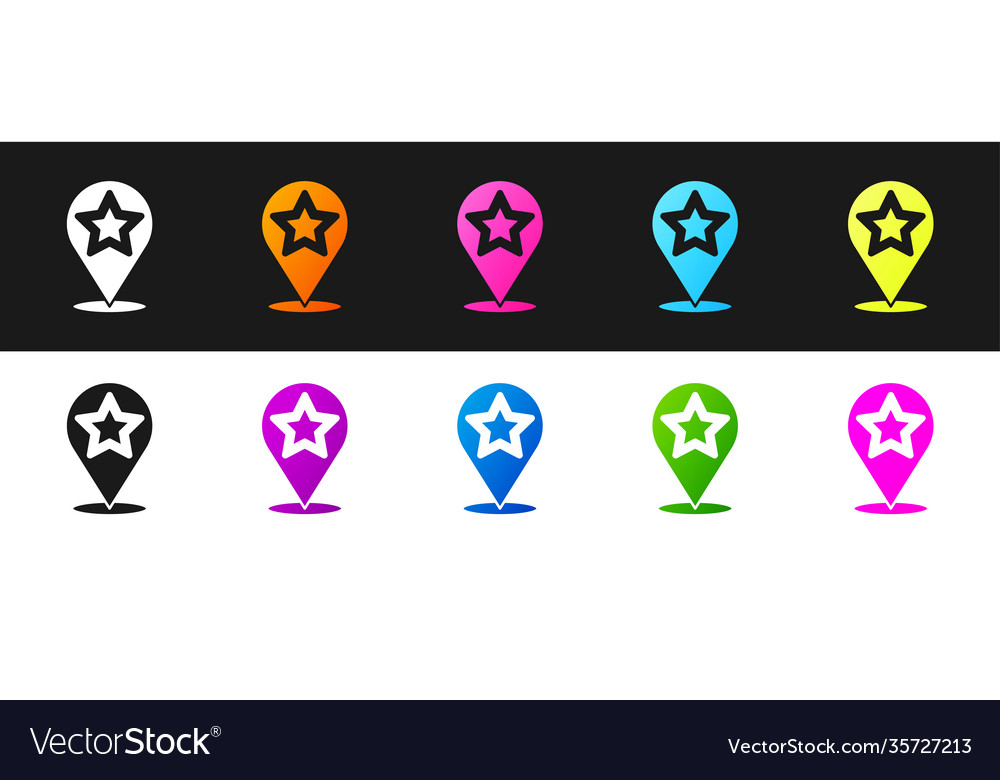 Set map pointer with star icon isolated on black vector image Set map pointer with star icon isolated on black