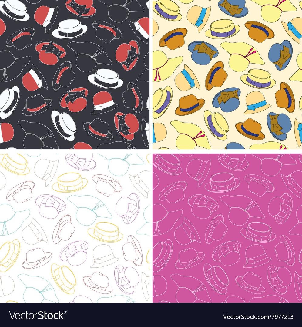 Set of seamless patterns with hats