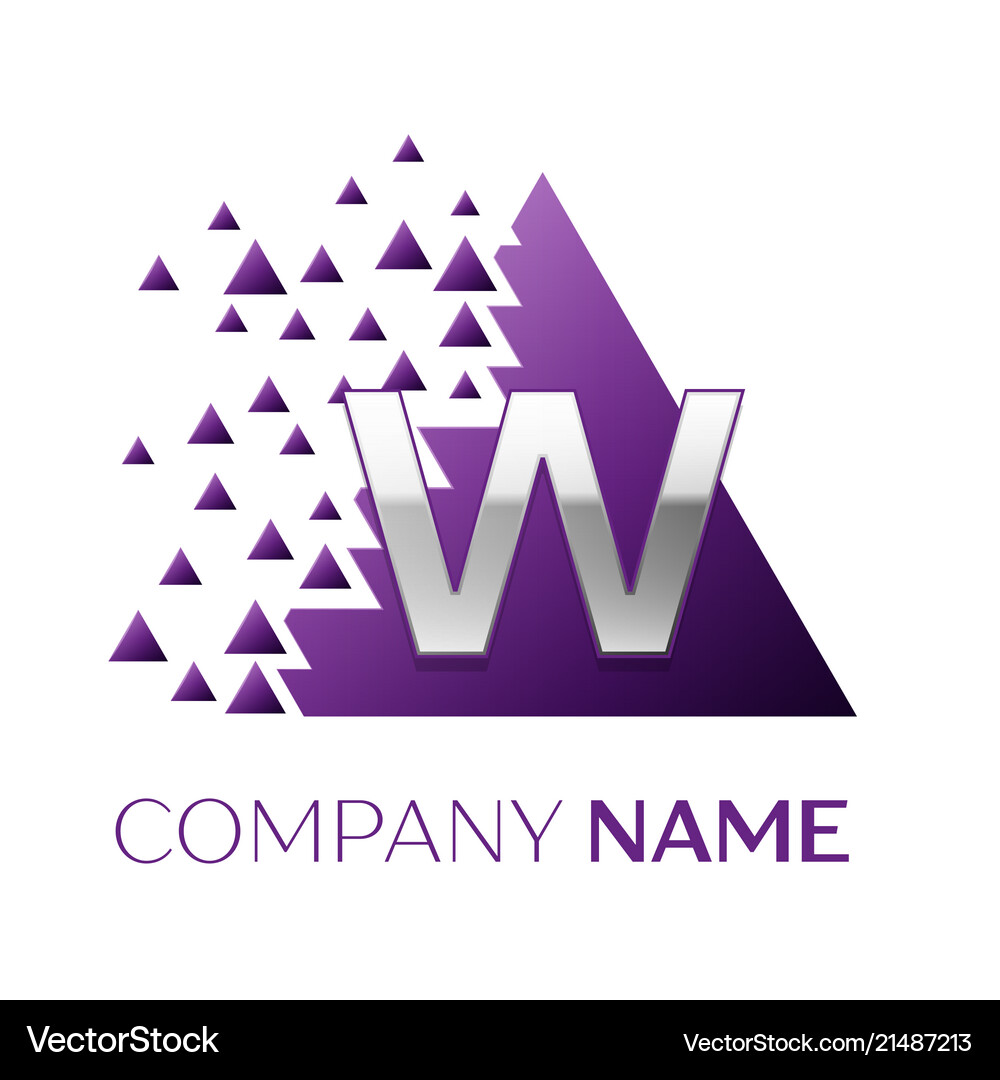 Silver letter w logo in the purple pixel triangle Vector Image