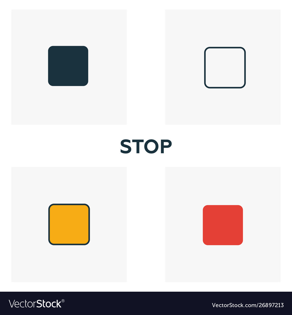 Stop icon set four elements in different styles
