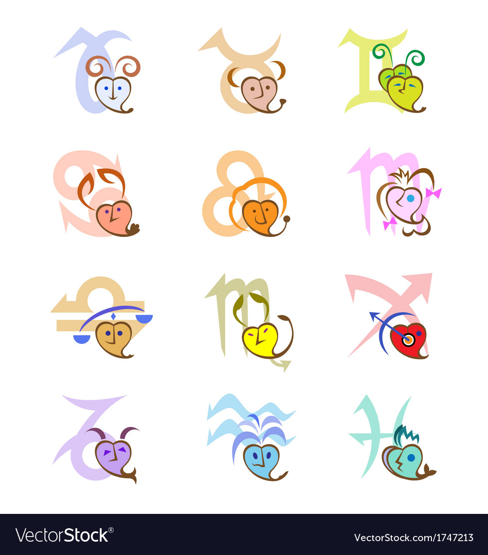 Zodiac signs looking as hearts and Zodiac symbols Vector Image