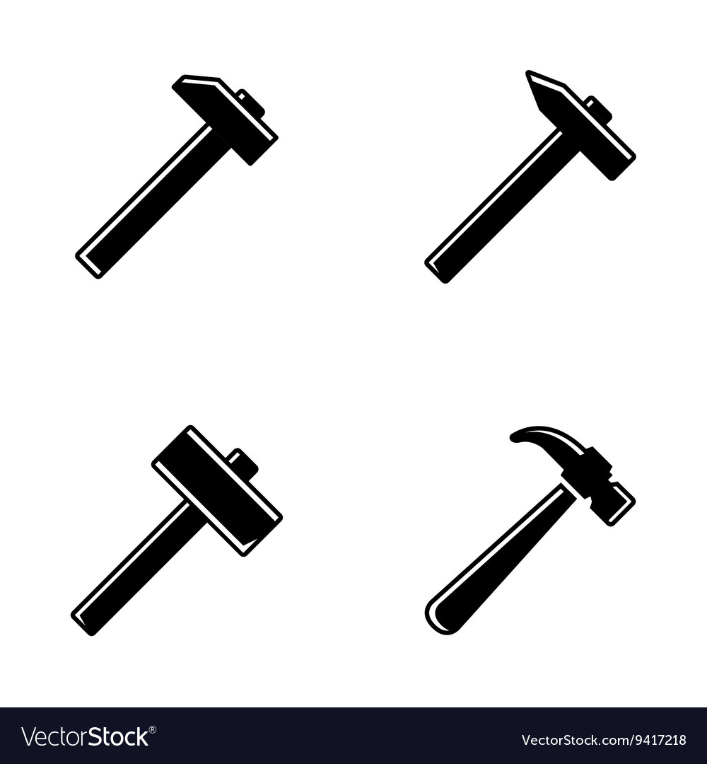Black hammer icons set Royalty Free Vector Image