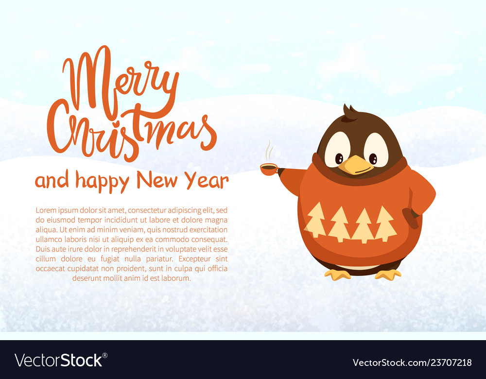 Christmas and new year penguin with coffee cup