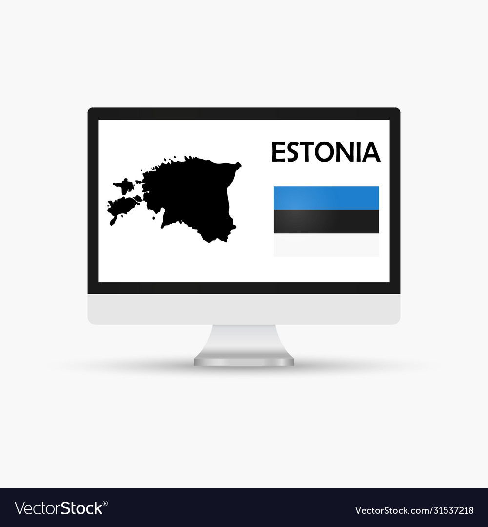 Computer monitor with a flag and map country vector image Computer monitor with a flag and map country