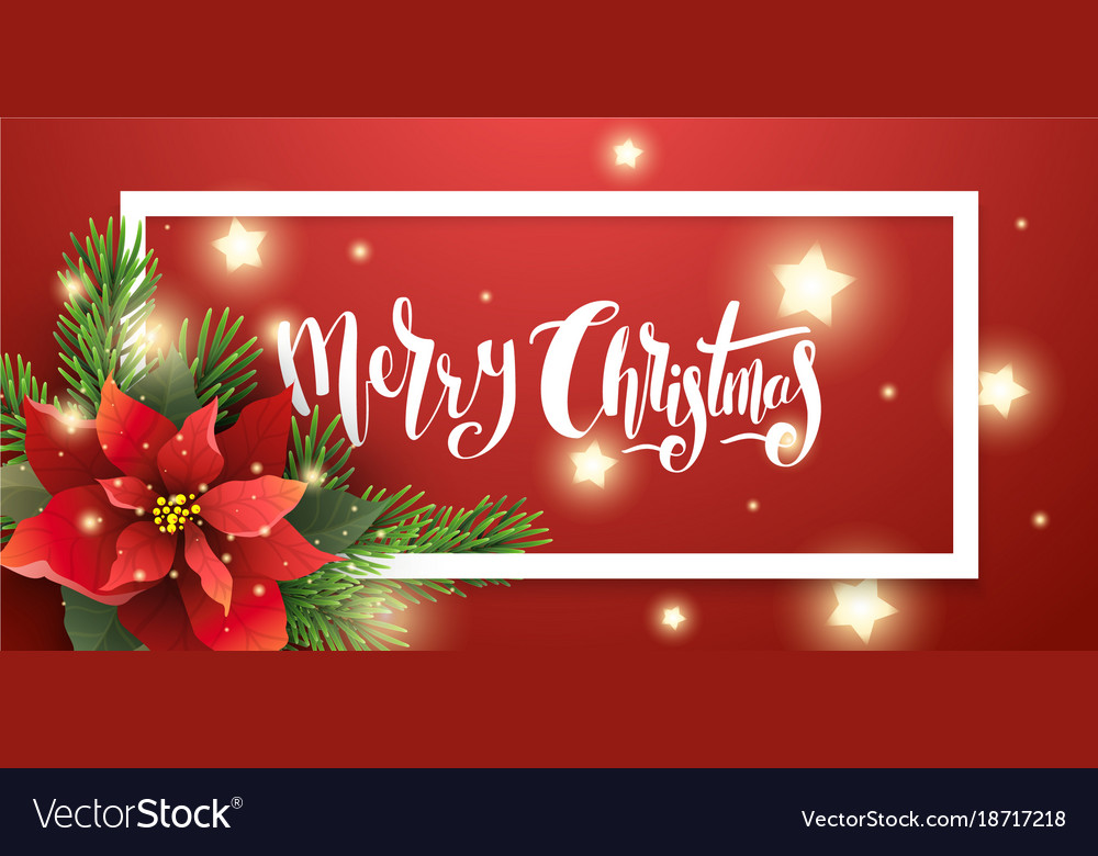 Red Christmas Banner with Poinsettias