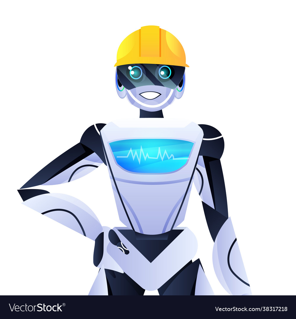 Robot engineer in helmet modern robotic character