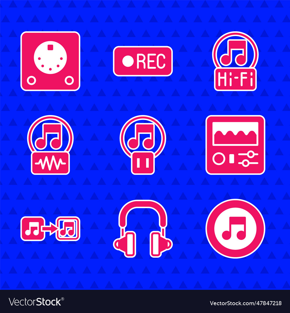 Set pause button headphones music note tone Vector Image