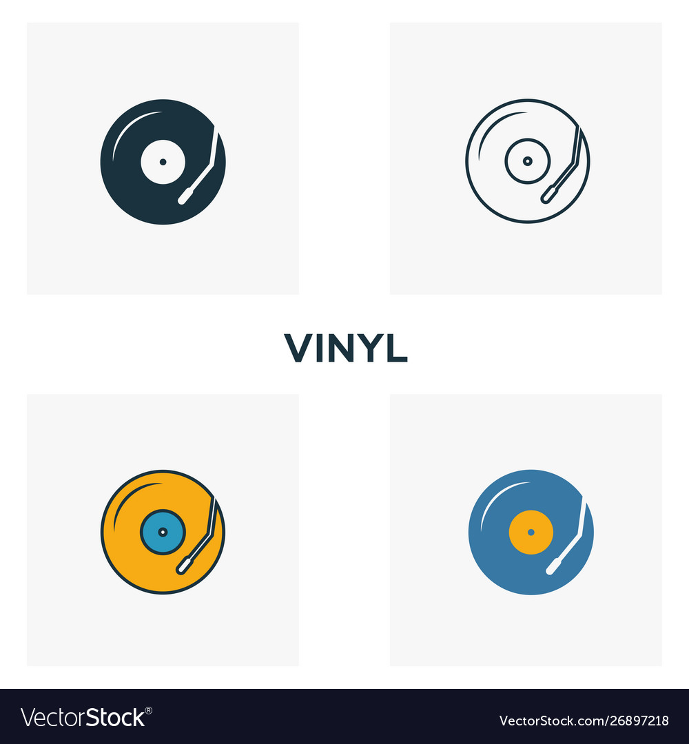 Vinyl icon set four elements in different styles