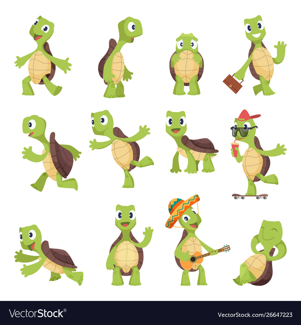 Cartoon turtles happy funny animals running Vector Image