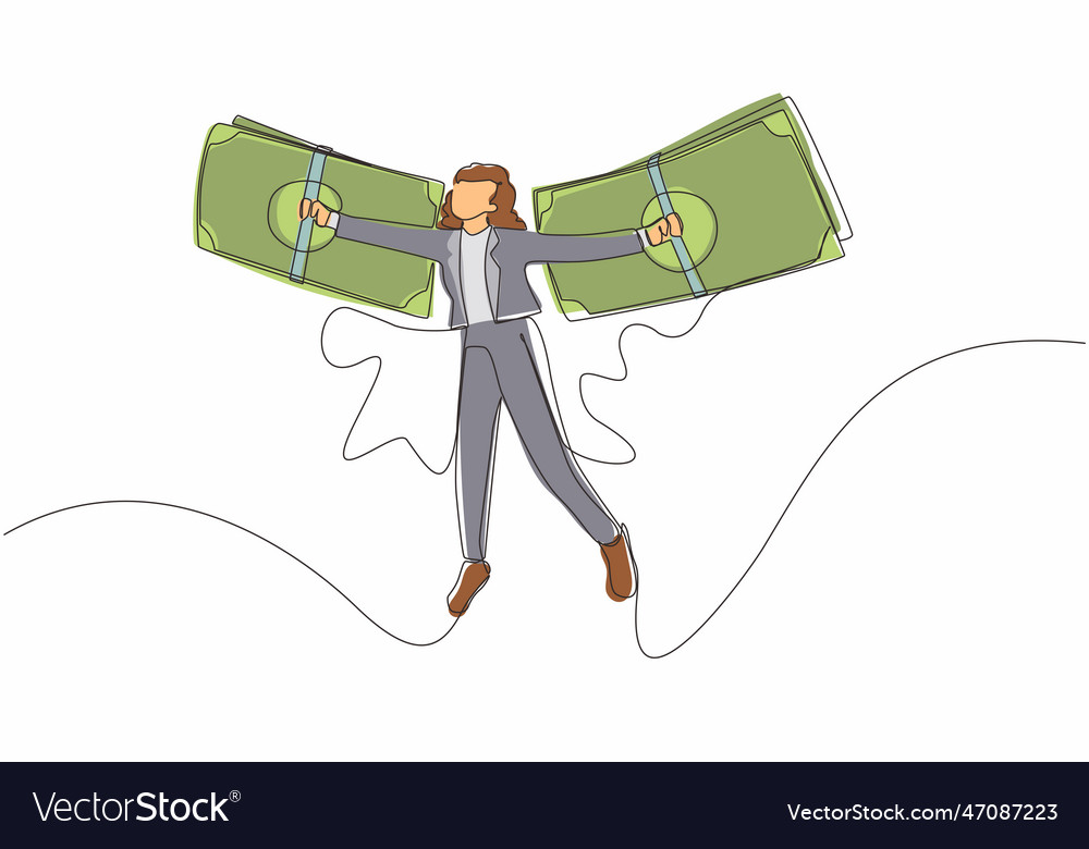 Continuous one line drawing businesswoman flying Vector Image