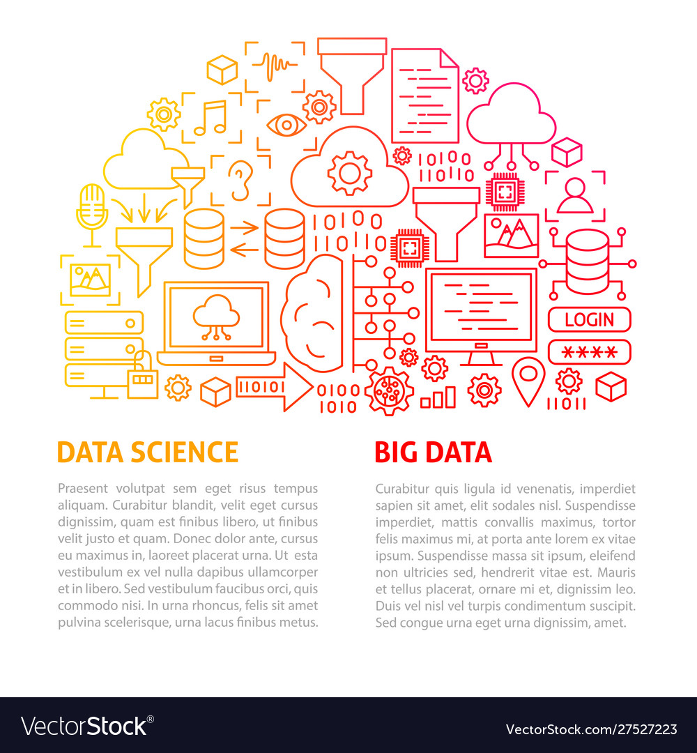 Data science line template vector image Data science line template