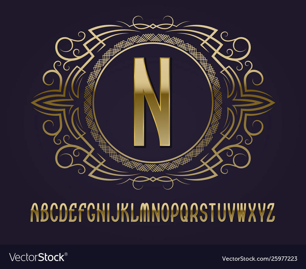 Golden monogram template in round patterned frame
