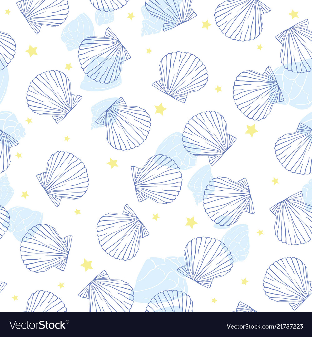 Hand drawn - seamless pattern of seashells marine Vector Image