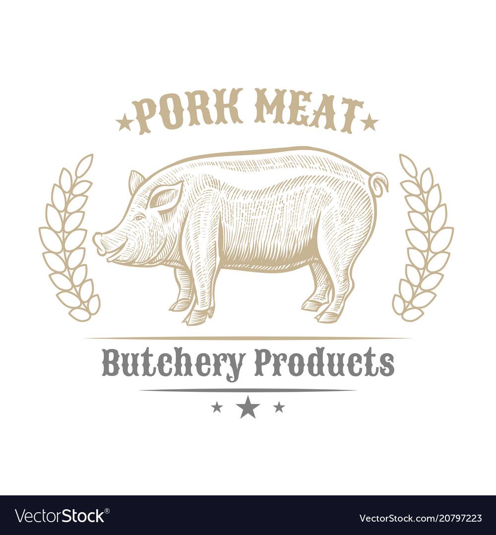 Isolated vintage gold emblem for farm with pork