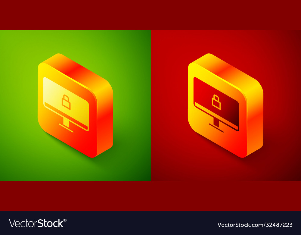 Isometric lock on computer monitor screen icon
