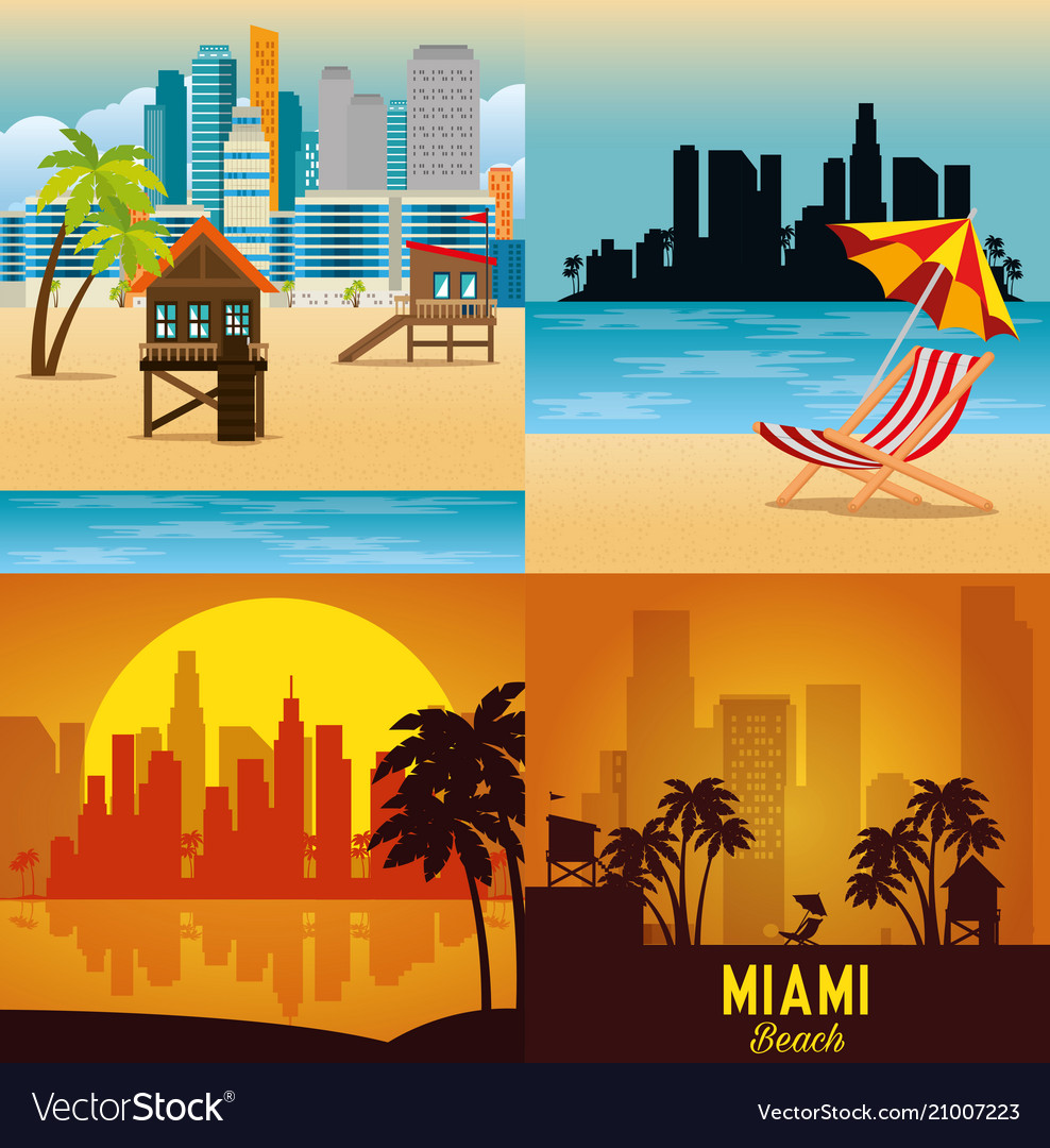 Miami beach cityscape set scenes