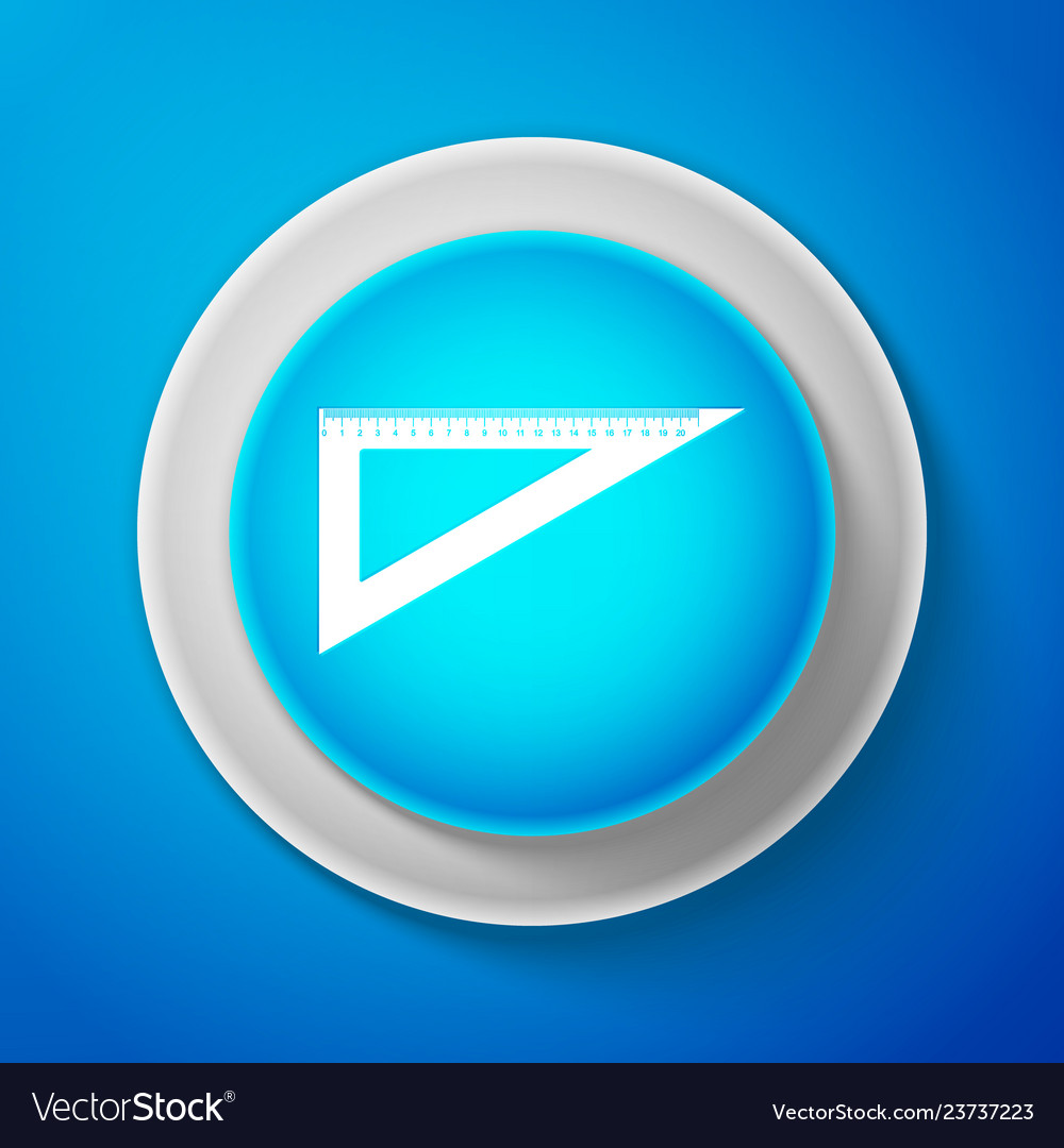 Triangular ruler icon isolated on blue background