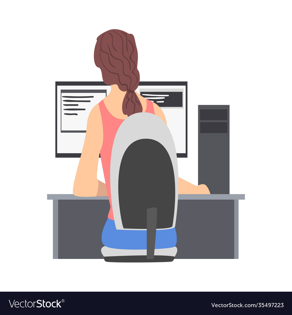 Woman web developer or programmer working in front vector image Woman web developer or programmer working in front