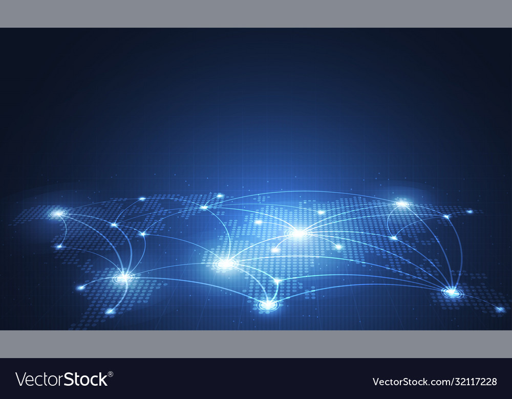 Global network technology background with world vector image Global network technology background with world