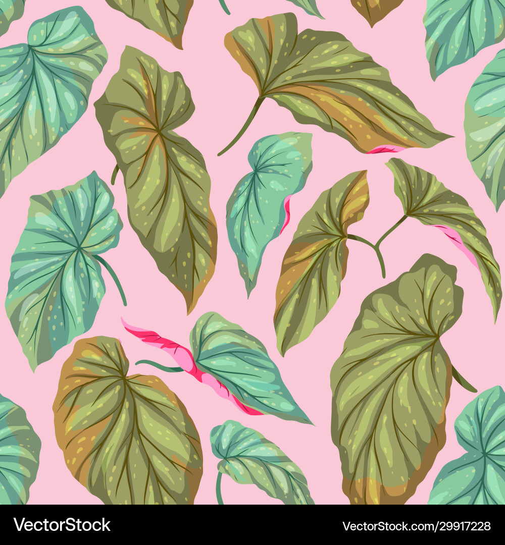 Green leaves on a pink background Royalty Free Vector Image
