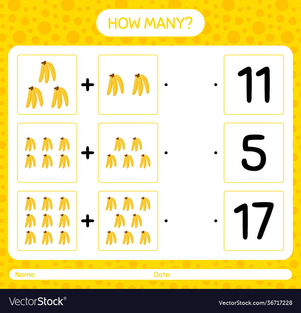 How many counting game with banana worksheet vector image How many counting game with banana worksheet