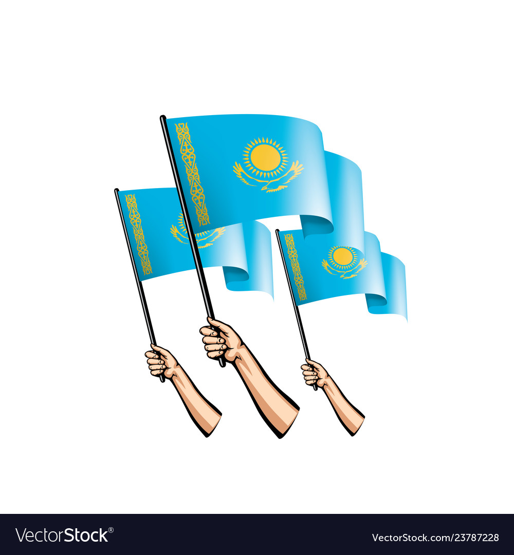 Kazakhstan flag and hand on white background vector image Kazakhstan flag and hand on white background