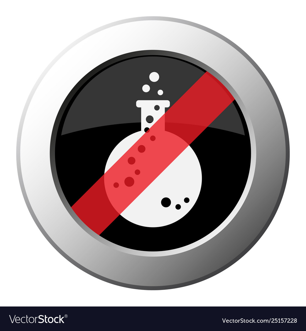 Laboratory flask bubbles - ban round metal button vector image Laboratory flask bubbles - ban round metal button