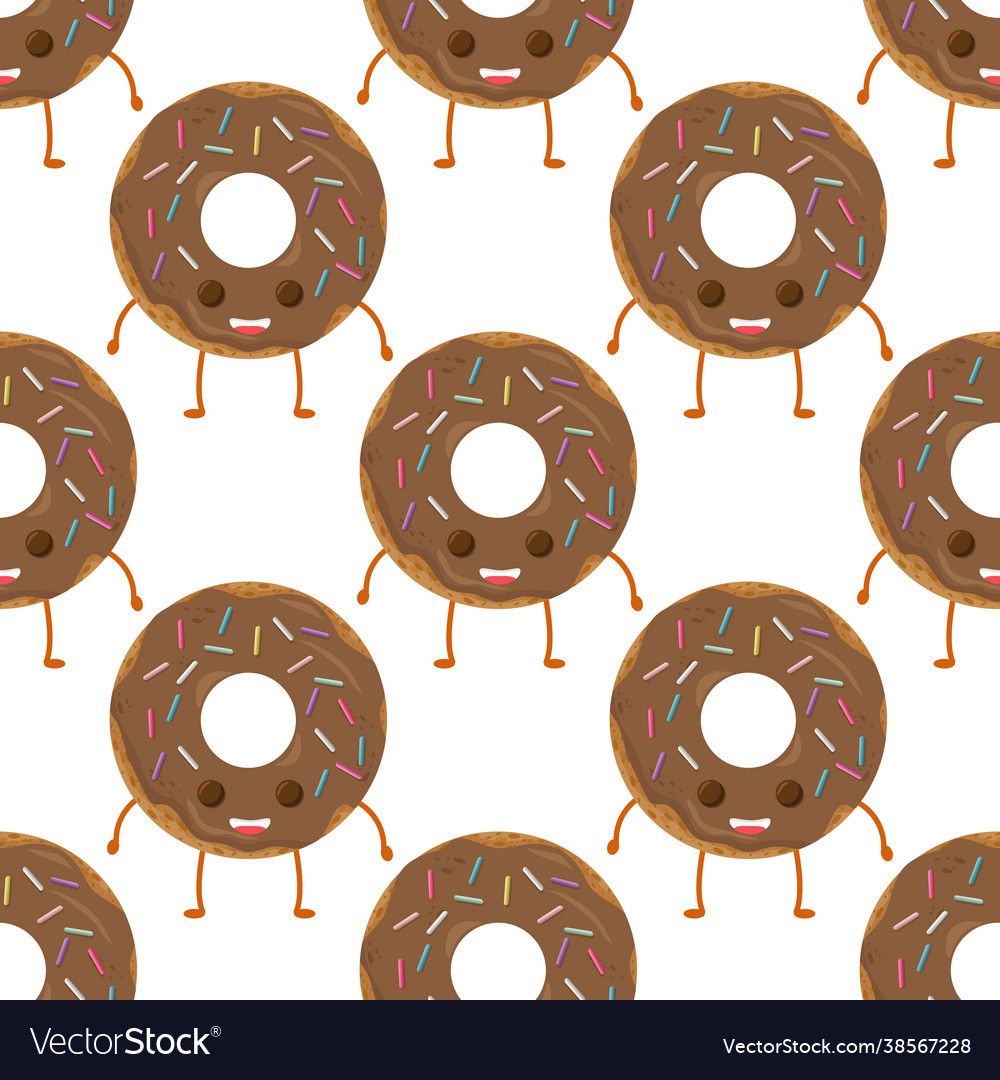 Pattern with funny character donut frosting vector image Pattern with funny character donut frosting
