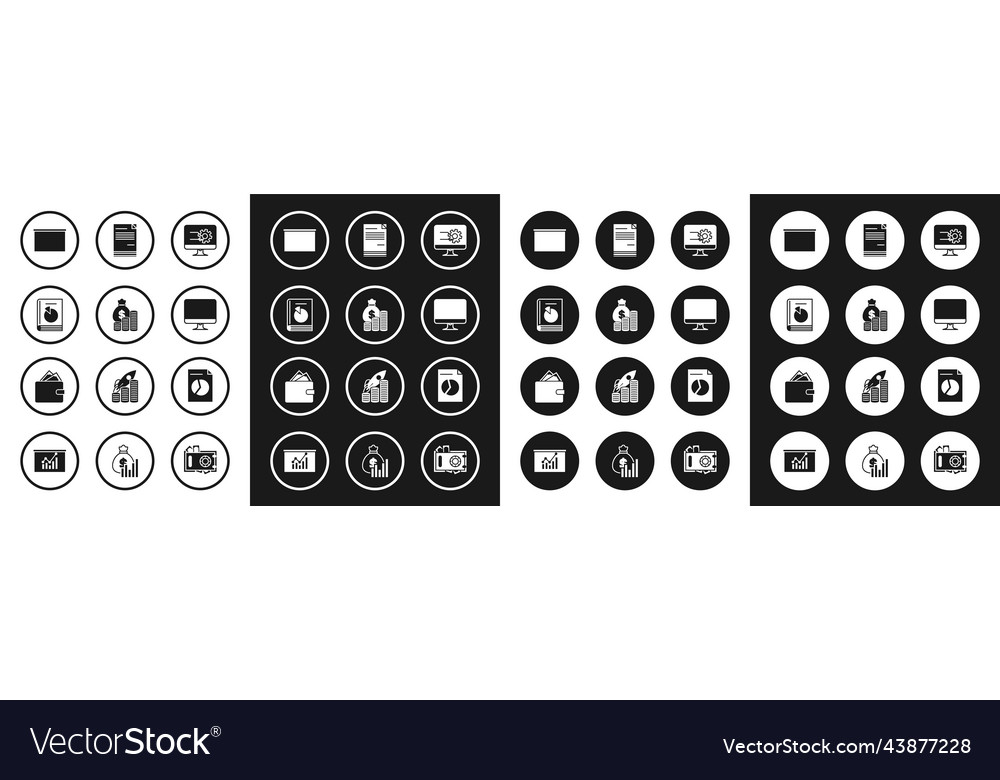 Set computer monitor with graph chart money bag vector image Set computer monitor with graph chart money bag