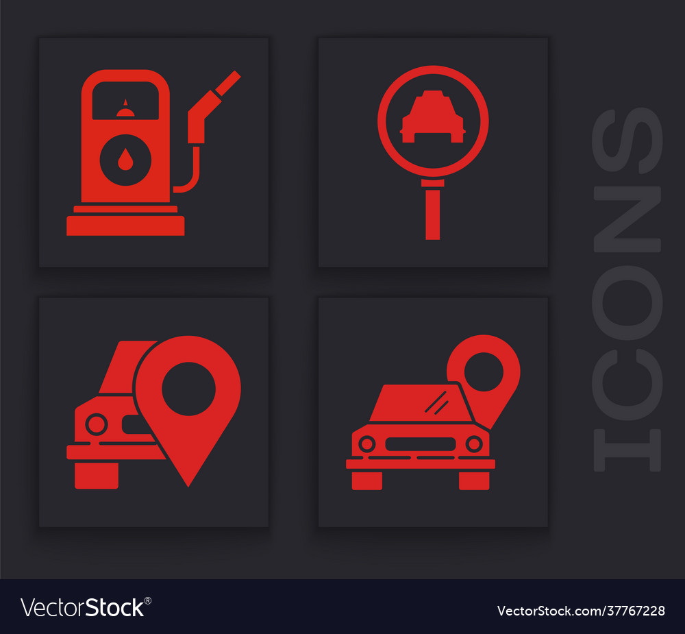 Set map pointer with taxi petrol or gas station