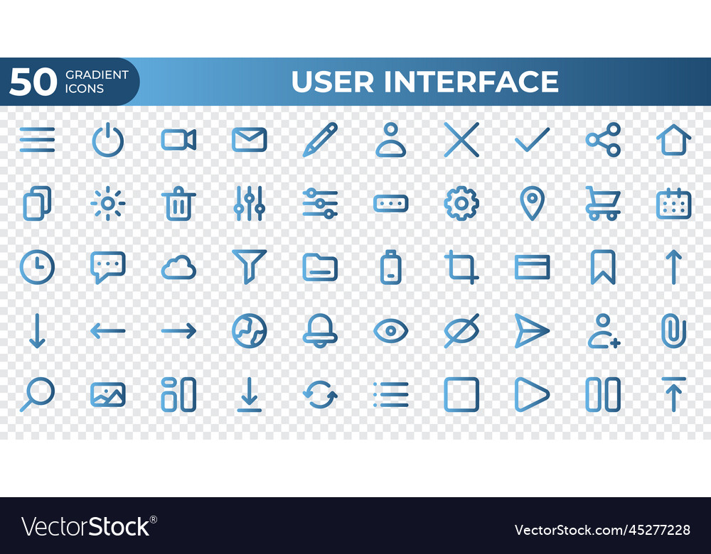Set of 50 user interface icons in gradient style vector image Set of 50 user interface icons in gradient style