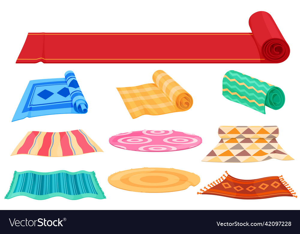 Set of carpets on the floor twisted into carpet vector image Set of carpets on the floor twisted into carpet