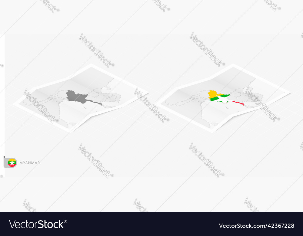 Set of two realistic map myanmar with shadow vector image Set of two realistic map myanmar with shadow