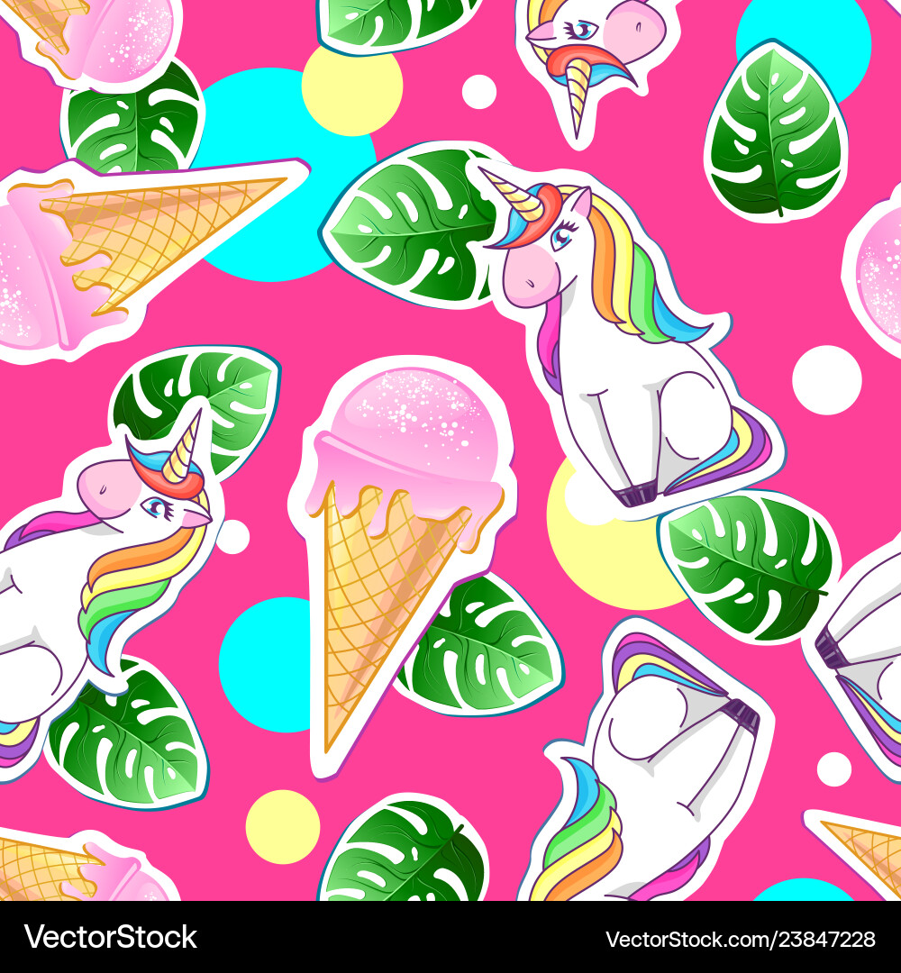 Summer seamless pattern with unicorn Royalty Free Vector