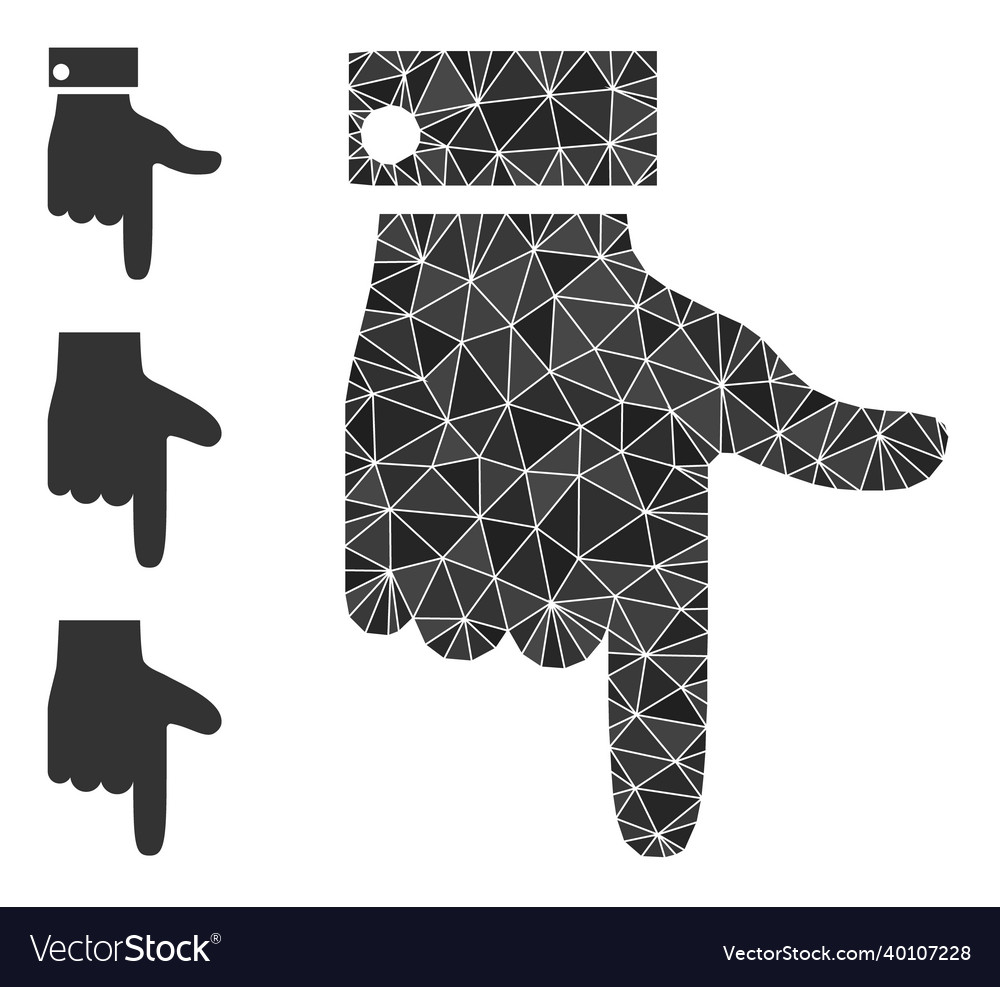 Triangle filled hand pointer down icon vector image Triangle filled hand pointer down icon
