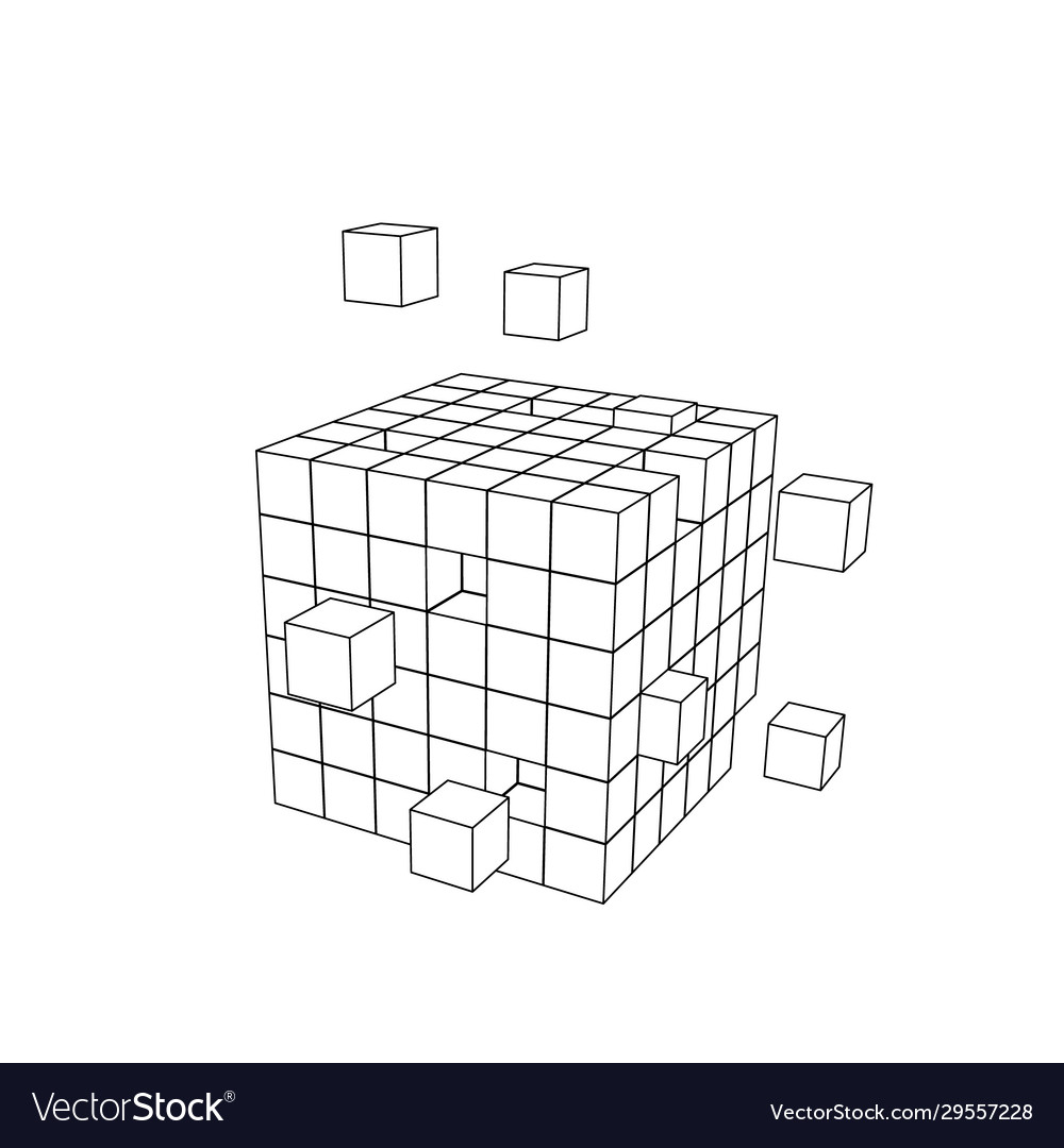 Wireframe cube from small cubes big data concept Vector Image