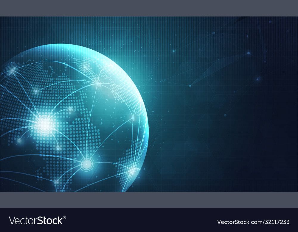 Global network technology background with world vector image Global network technology background with world