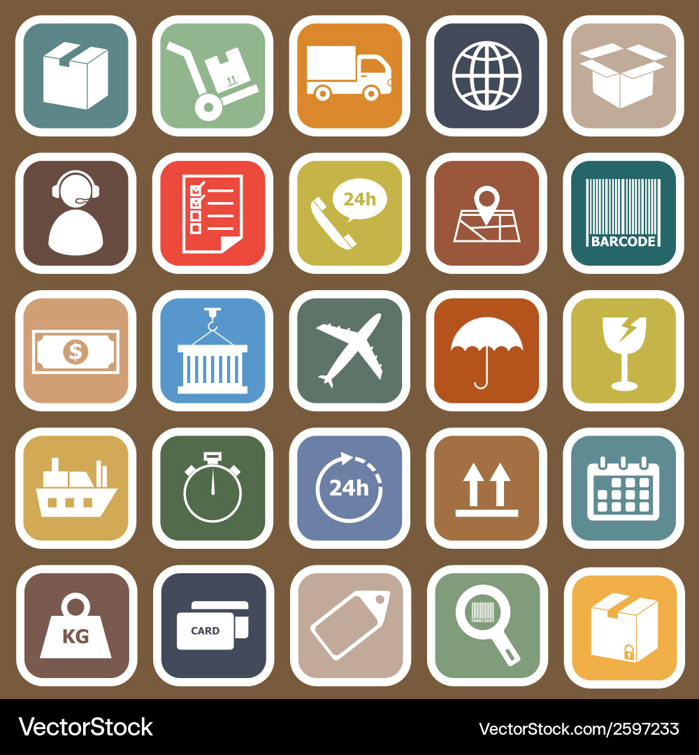 Logistics falt icons on brown background Vector Image