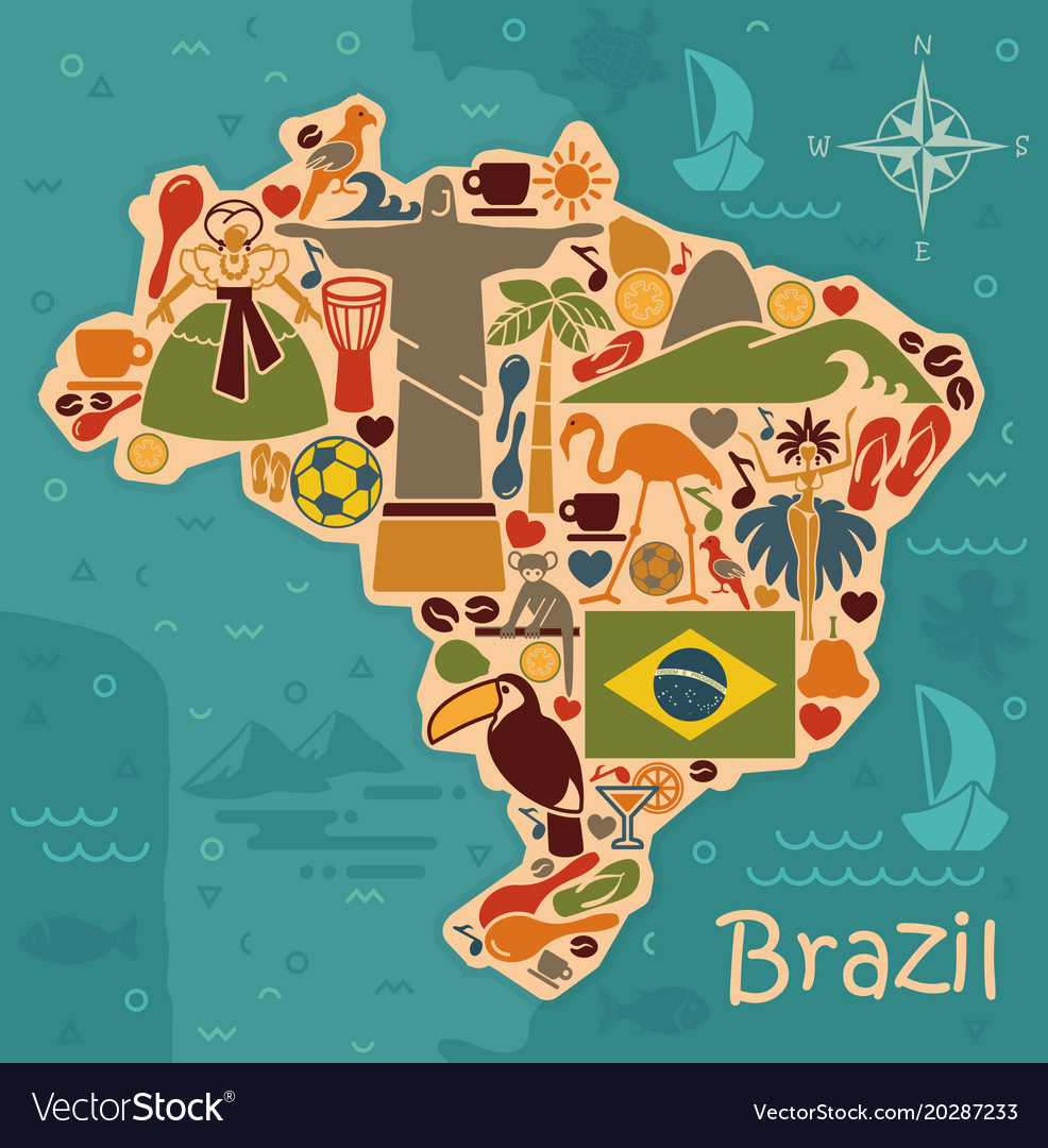 Map from traditional symbols of brazil Royalty Free Vector