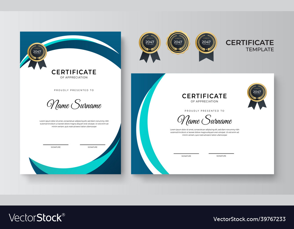 Modern clean dan simple blue green certificate Vector Image