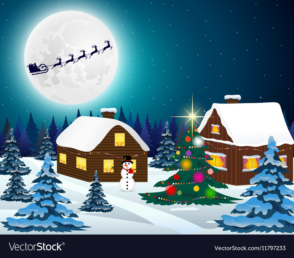 Night christmas forest landscape santa claus Vector Image