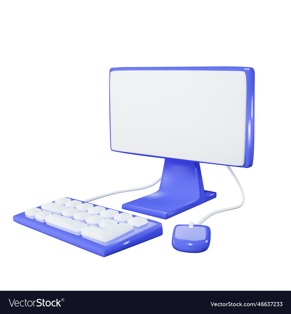 Render of a blue computer with keyboard vector image Render of a blue computer with keyboard