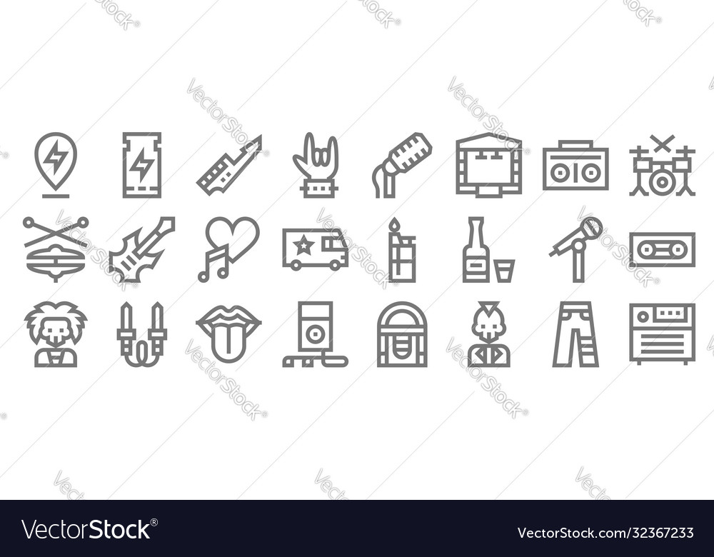Rock and roll line icons linear set quality vector image Rock and roll line icons linear set quality