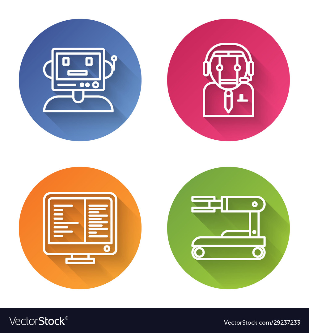 Set line robot worker computer monitor vector image Set line robot worker computer monitor
