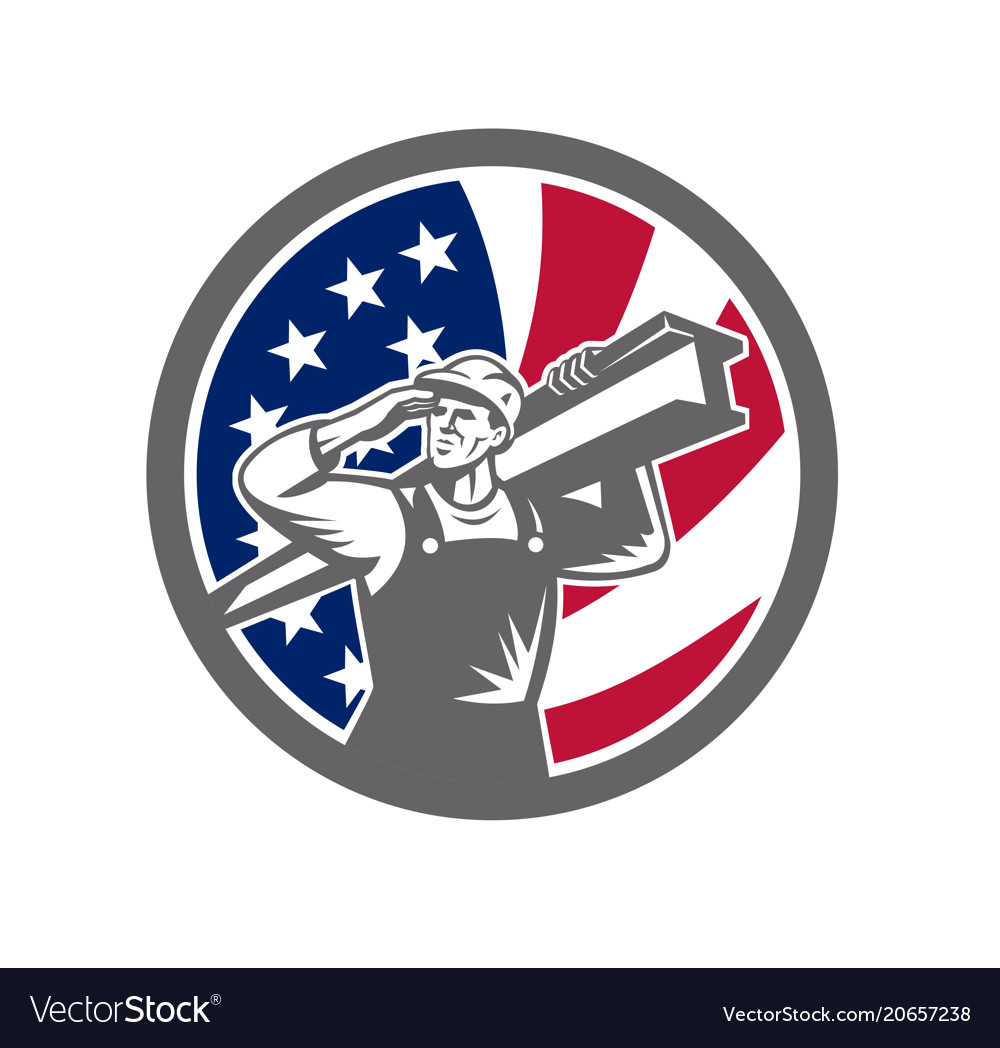 American construction worker usa flag icon Vector Image