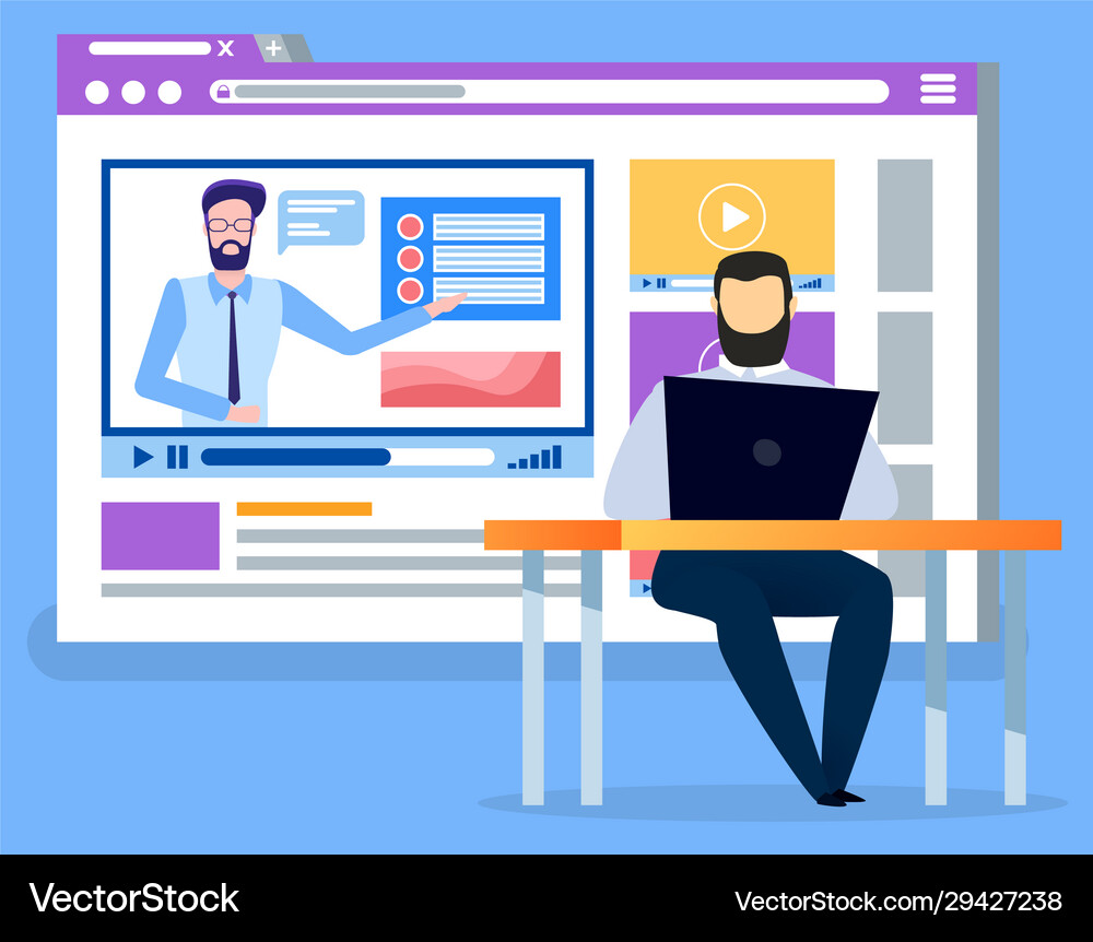 Businessman obtaining new skill with online course