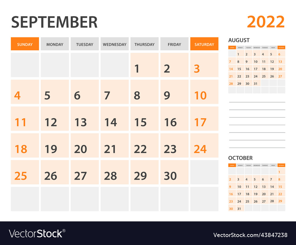 Calendar 2022 template-september year vector image Calendar 2022 template-september year